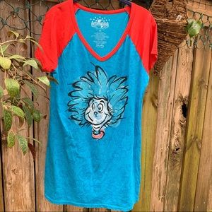 Dr Seuss By Universal Studios Size OS, made in USA, color blue & Red